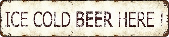 Vintage Ice Cold Beer Metal Tin Sign 16x4 Inch - Rustic Distressed Wall Art for Home Bar, Man Cave, Pub - Durable Tin Plaque Decor and Novelty Gift for Beer Lovers