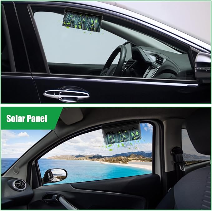 2 Pack Solar Powered Car Exhaust Fan 3 Fans Car Window Air Vent Radiator Solar Energy Cooling Vent Exhaust for General Types(Solar & Battery & USB 3 Fans,Black)