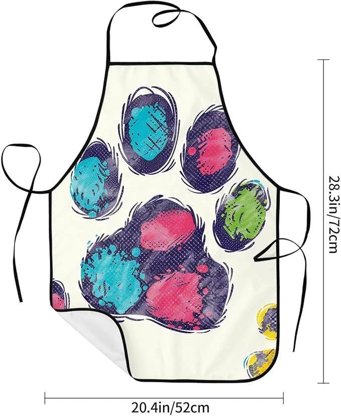Cute Colorful Dog Paw Printed Unisex Bib Aprons BBQ Cooking Kitchen Aprons for Women Men Chef