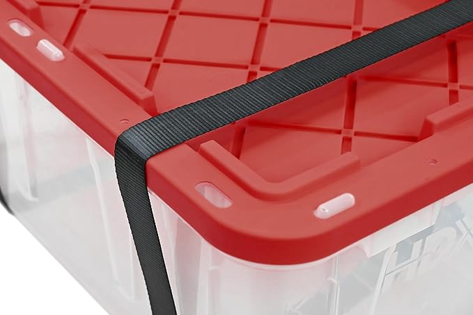 CX BLACK & YELLOW, XTRA TALL 27-Gallon Heavy Duty Clear Storage Container & Snap-Tight Lid, Clear & Red (28.5L x 19.4W x 15.2H), Weather-Resistant, Stackable, See-Through Organization Tote