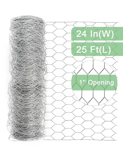 Garden Poultry Chicken Wire Netting - 24 '' × 25 ' Garden Fence Animal Barrier, Chicken Wire for Crafts, 1 inch Mesh Poultry Netting Fence, Pet/Rabbit/Chicken Wire Fencing