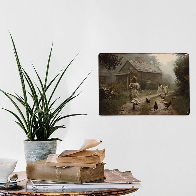 Vintage Farmhouse Scene Metal Sign Rustic Aluminum Metal Signs for Garden, Yard, Porch, Home Bedroom, Kitchen Decor 8 X 12 Inch, Weather Resistant, Waterproof, Durable Ink, Easy to Mount