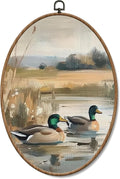 Yorhifa Vintage Mallard Duck Framed Wall Art, Countryside Lake Oval Wall Art, Wildlife Nature Pond Oval Walls Decor, Farmhouse Rustic Farm Animal Canvas Artwork Hanging Decor, 8.5x11.5 Inch