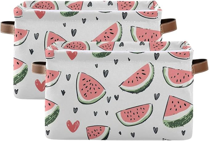 JIPONI Watercolor Watermelon Fabric Storage Bins for Shelves, Decorative Storage baskets for organizing, Closet Organizer with Handle for Cloth, Toys, Bedrooms