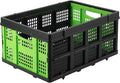14.5 Gallon Green Collapsible Milk Crate, Heavy-Duty Plastic Storage Container with Handles, 55 LBS Load Capacity Stackable Folding Bin for Home Office Farm Garage Basement.