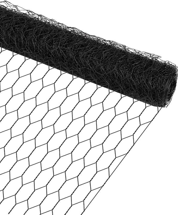 Garden Poultry Black Chicken Wire - 16.5 '' × 393 '' Chicken Wire for Crafts, Garden Fence Animal Barrier, 1 inch Mesh Poultry Netting Fence, Pet/Rabbit/Chicken Wire Fencing
