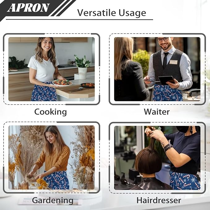 Waist Apron with 3 Pockets Waterproof 13 Inch Short Half Waist Aprons Women Men Server Aprons Waitress Waiter Apron