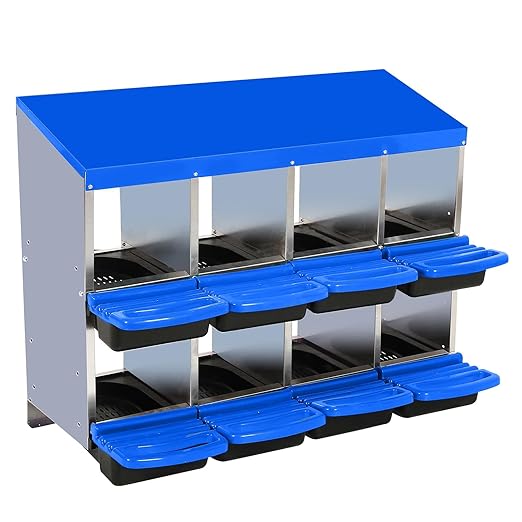 Chicken Nesting Boxes, 8 Hole Metal Chicken Laying Box with with Removable Trays and Roll Out Egg Collection for Chicken Coop, Blue