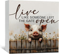 Pig Signs - Farm Cottagecore Animal Office Kitchen Bedroom Decor,Rustic Farmhouse Live like Someone Left the Gate Open Home Decor Wooden Signs,Pig Gifts for Women,6x6