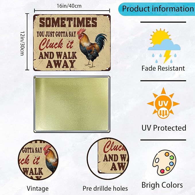 Chicken Farm Metal Tin Sign Chicken Cluck It Iron Sign Home Kitchen Wall Decor 12x16 Inch Funny Plaque