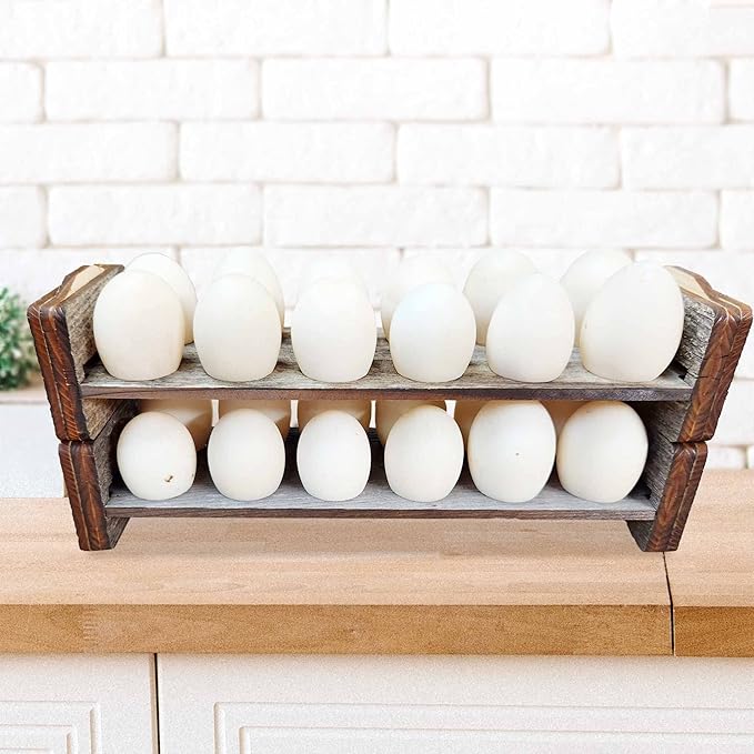 Rockin' Wood Egg Holder Tray- Countertop Stackable Egg Rack For Fresh Eggs - Made in the USA with real rustic reclaimed wood - egg sorter - wood egg tray (Double Tray)