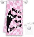 Pink Cute Dog Chihuahua Bathroom Kitchen Towels, Funny Wash Your Paws Hand Towel for Girly Room, Chihuahua Gifts for Dog Lovers, Trendy Preppy Checkered Dish Towels Decor for Dorm 16x24in