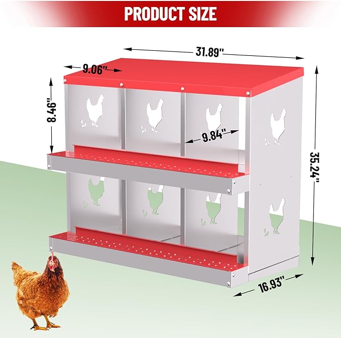 Chicken Nesting Boxes for Hens - 6&8&10 Compartments Roll Away Chicken Laying Boxes with Sturdy Metal Legs & Protective Lid Cover, Durable Galvanized Steel Construction, Easy Clean Design