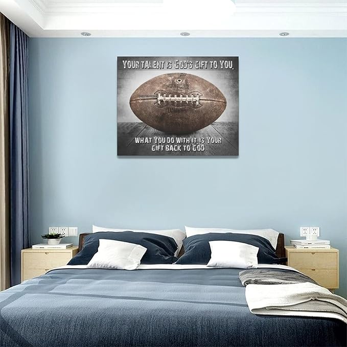 Vintage Football Sport Poster Wall Decor Inspirational Quotes Rugby Pictures Canvas Prints Framed Artwork Home Decor For Boys Room Bedroom Gym 20"x16"