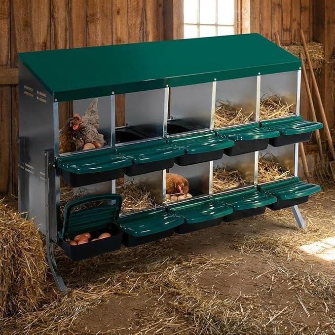 Nesting Box for Chickens, 10 Hole Chicken Nesting Box, Roll Away Nest Boxes with Legs, Poultry Nest Boxes for Chickens Laying Egg, Green