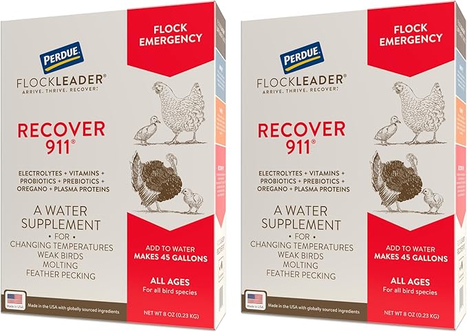 Recover 911, Severe Stress Probiotic Water Supplement for Chickens with Electrolytes, Prebiotics & Oregano, Molting, Extreme Weather, and Predator Attack Support, 8 oz (Pack of 2)