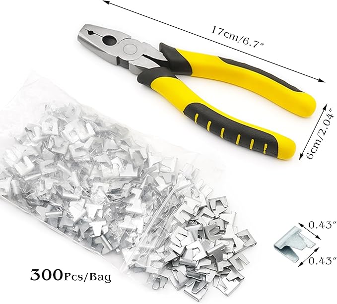 1500pcs Wire Cage Buckle Clips Heavy Duty with Fence Pliers Wire Cage Fasten Clips J Clips Snap Plier Tools for Chicken Rabbit Pigeon Pet Dog Bird Cat Quail Cage Building Supplies