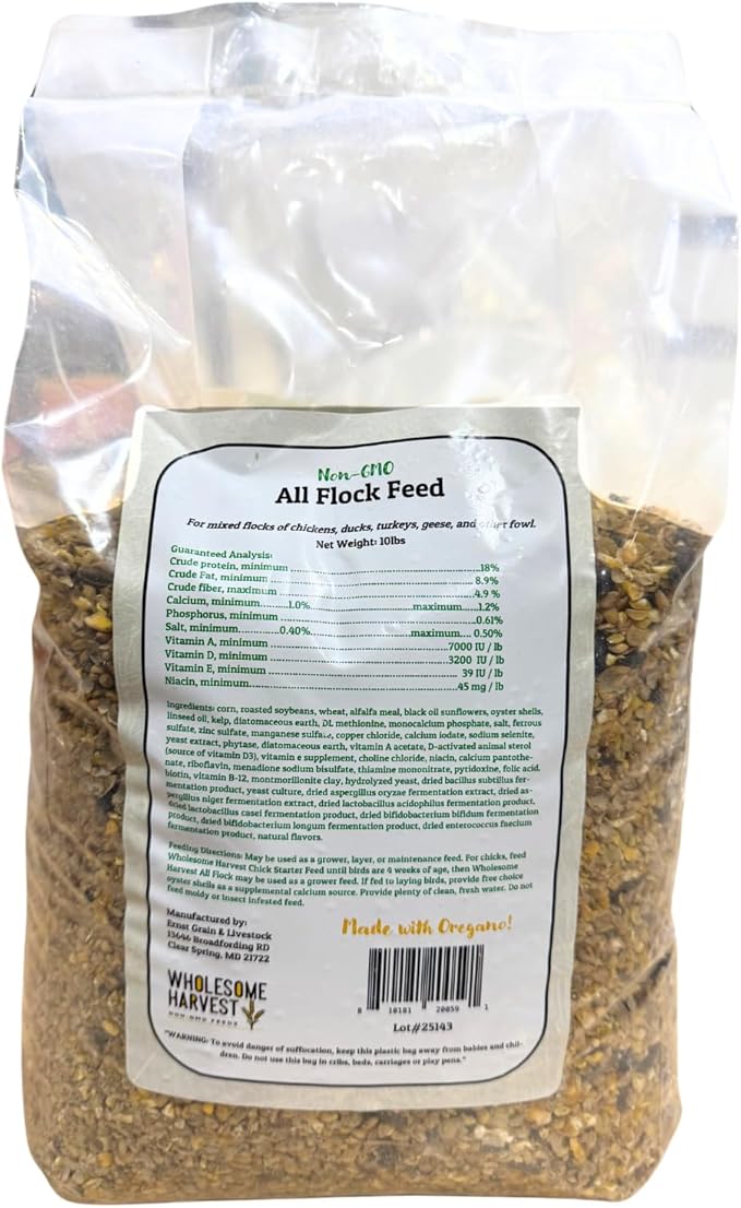All Flock Feed, High Nutrition for Flocks, Non-GMO Duck, Turkey, Geese and Chicken, Whole Grain 10 lbs Pack