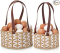 2 Size Egg Collecting Baskets with Handle for Collecting Chicken Fresh Eggs Farmhouse Wicker Basket Vintage Countertop Fruit Holder Detachable Faux Leather Handle for Storage Harvest Kitchen