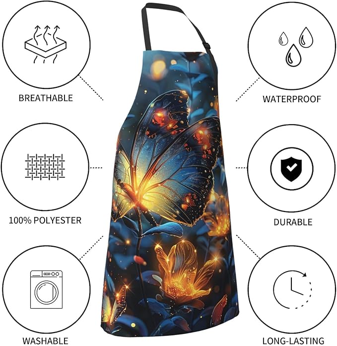 Kitchen Aprons for Men Women Waterproof Apron with 2 Pockets Cool Steampunk Gears Apron Adjustable Bib Aprons