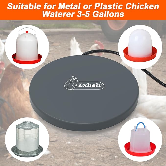 Chicken Water Heater, 13'' Heated Base for Metal Plastic Poultry Founts Waterer 3-5 Gallons, Poultry Water Heater Base for Chicken Turkey Goose Duck Pigeon Drinker in Winter Grey