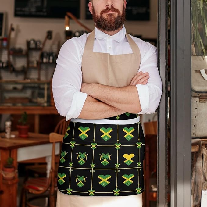 Unisex Apron for Cooking Server Waitress Half Waist Apron with 3 Pockets