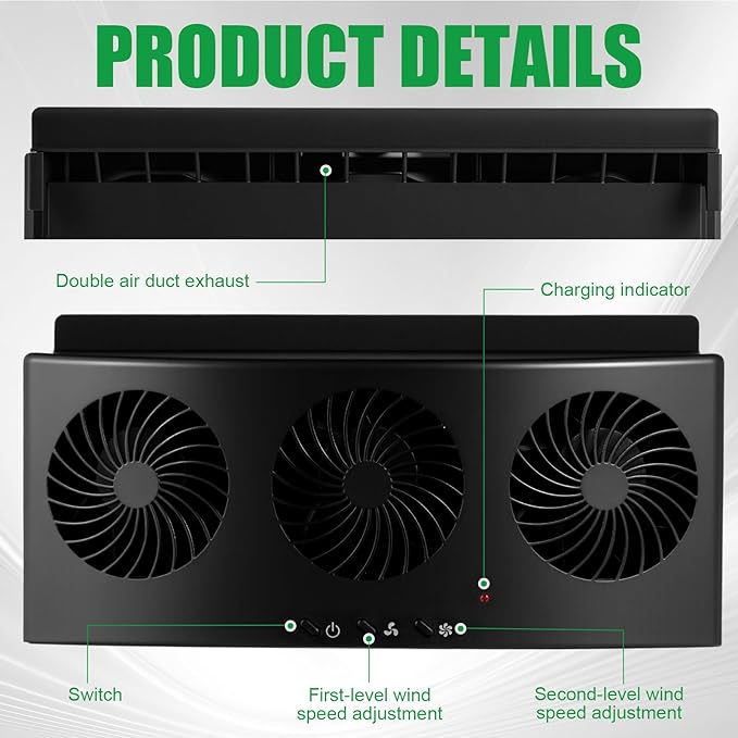 2 Pack USB Cable 3 Fans Car Exhaust Fan USB 3 Fans Car Window Air Vent Radiator Cooling Vent Exhaust for General Types(Black)