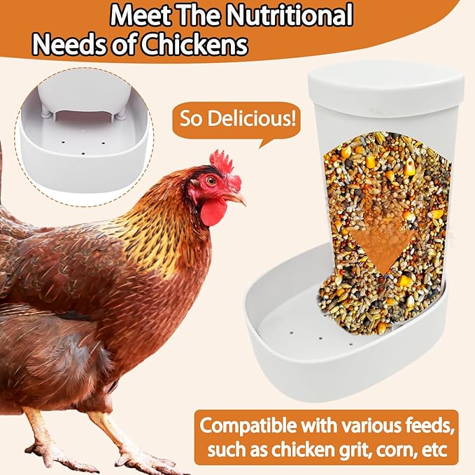 2 Pack Chicken Grit Feeder and Oyster Shell Feeder Combo，Heavy-Duty PVC Chicken Feeder with Large Capacity，Gravity Automatic Filling of Chicken Coop Accessories for Healthier Hens and Eggs.