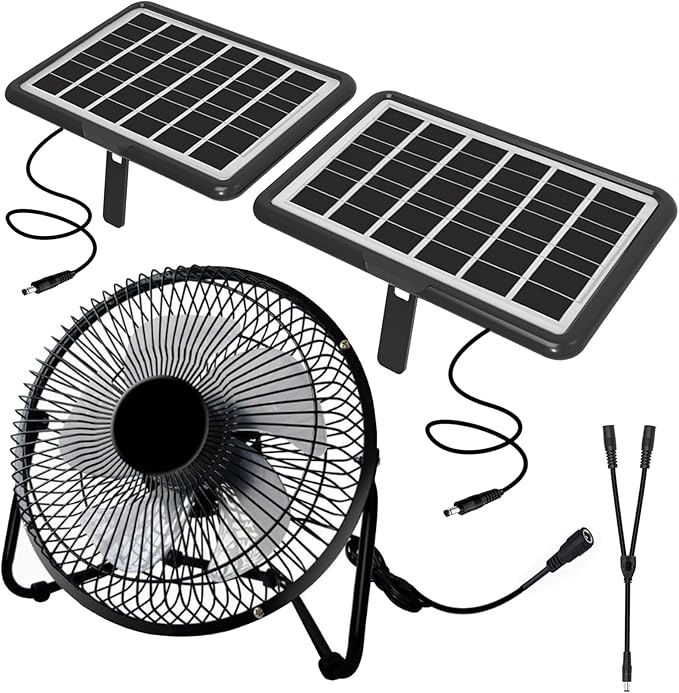 8 Inch Solar Powered Fan, Install-Free, with 25W Dual Solar Panels, Cloudy Days Working Solar Fan for Air Circulation and Cooling in Greenhouse, Chicken Coop, Pet House, Attic, 14ft Long Cable