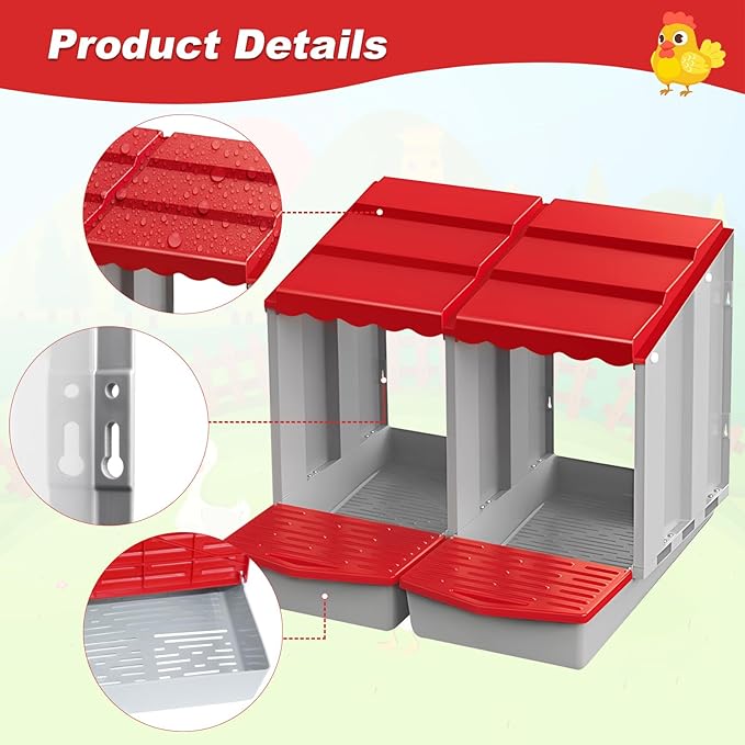 Chicken Nesting Boxes,2 Hole Nesting Box for Chicken Coop, Rolling Egg Collection and Protection Nesting Boxes