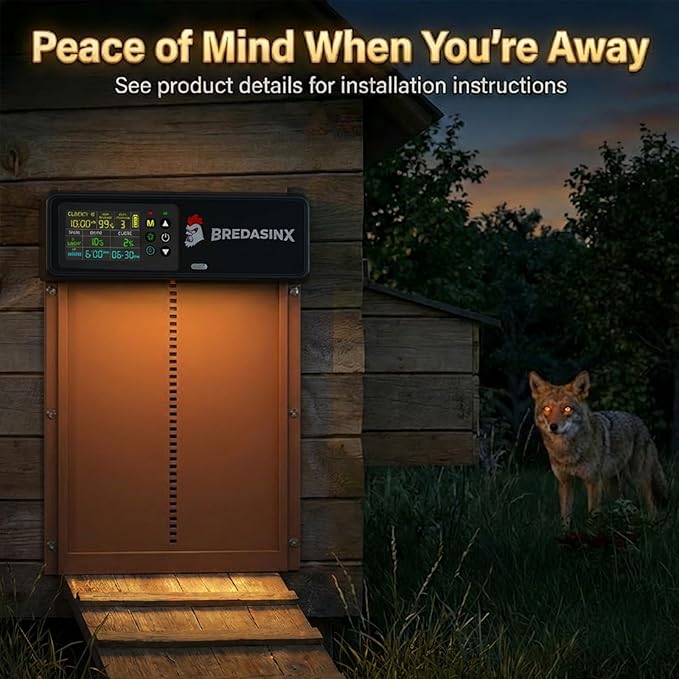 Automatic Chicken Coop Door Solar Powered with HD Screen, Timer & Light Sensor, 5 Modes, Aluminum Alloy, Remote Control Up to 70M