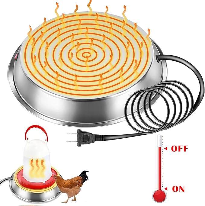 Heated Chicken Waterer Base for Winter, Outdoor Heated Chicken Poultry Bath Drinking Water, Outside Heating Poultry Feeder for Poultry Lovers (Sliver, 12in)