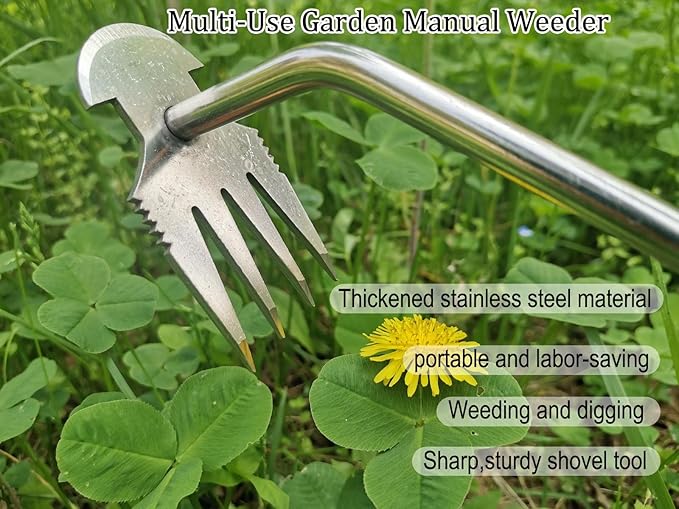 Generic Weed Puller Tool, New Garden Weed Remove Tool, Stainless Steel Hand Weeding Tool, Weeding Artifact Uprooting Weeding Tool for Vegetable Backyard Farm Planting and Weeding (Rubber Handle)