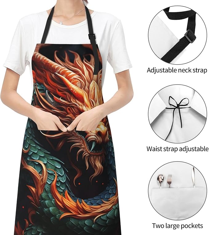 Waterproof Aprons for Women Men Adjustable Bib Cool Electric Guitar Apron Chef Cooking Aprons for Kitchen