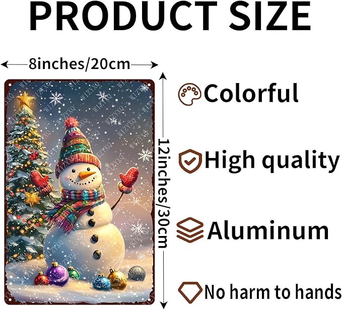 Snowman Sign Winter Metal Tin Sign Funny Aluminum Sign Wall Decor for Farmhouse Home Outside Outdoor 12×8 Inch