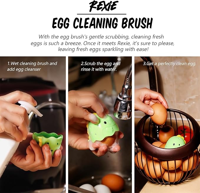 Dinosaur Egg and Vegetable Washer, 2.17 Inches, Food-Grade BPA-Free, Yellow (4, Yellow)