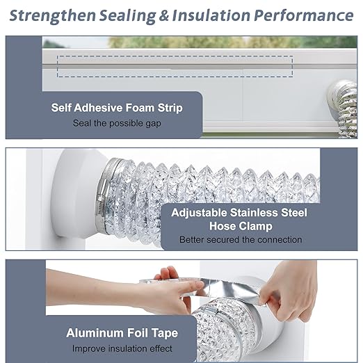 Flamorrow Window Vent Kit with Outdoor Vent Cover Fit for 3" and 4" Hose，Adjustable Window Vent Seal Panels for Exhaust Ventilation Duct of Laser Engraver/3D Printer Enclosure, Dryer, Grow Tent