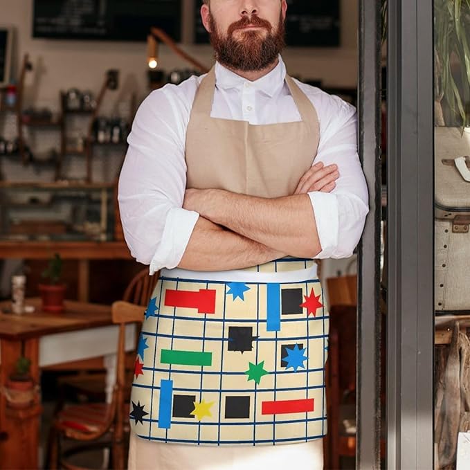 Server Waist Aprons Waitress Unisex Chef Works Half Apron with 3 Pockets