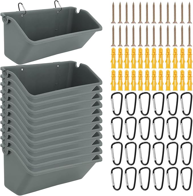 12 Pcs 5 Quart Hanging Chicken Feeders with Metal Clips Duck Water Trough Goat Feeder Bucket Container Chicken Waterer for Fence Deer Horse Pig Turkeys Goose Poultry Livestock Supplies