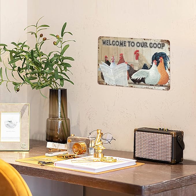Chicken Signs - Coop Funny Outdoor Chicken Decor Bundle 4 Pieces Chicken Farmhouse Wall Decor Garage Retro Home Bar Table For Bar Sign 8X12 Inch