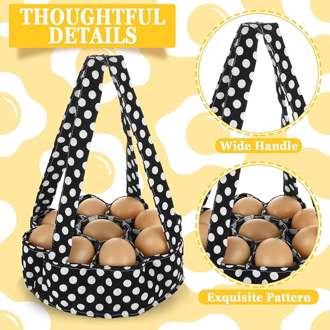 2 Pieces Egg Basket, Egg Bags Collecting Baskets with 9 Pouches, Mini Canvas Egg Collecting Bags for Farmhouse Chicken Hen Duck Goose Quail Eggs, Housewife Garden Transporting Storage