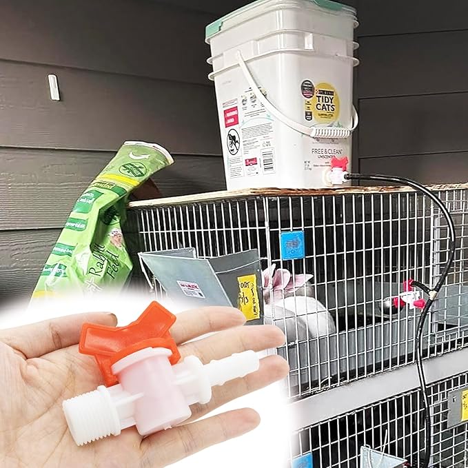 Rabbit Watering System Bucket Connector kit for ID 3/8’’ Hose with Barb Ball Valve, Bulkhead Fitting, Mesh Washer, Hole Saw, Poultry-Watering-Equipment, Animal Water Dispenser