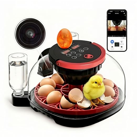 Incubators for Hatching Eggs, 12 Egg Smart Incubator with 1080P Camera & App Control, One-Click Incubation for Chicken Quail Duck, Auto Egg Turner, External Water Refill, Egg Candler