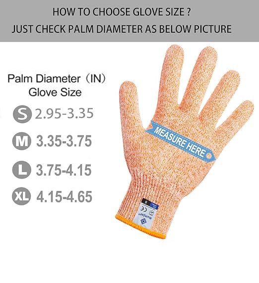 Cutting Gloves, Food Grade Level 5 Protection, Safety Kitchen Cut Gloves for Oyster Shucking, Fish Fillet Processing, Mandolin Slicing, Meat Cutting and Wood Carving. (Orange-Medium 1 Pairs)