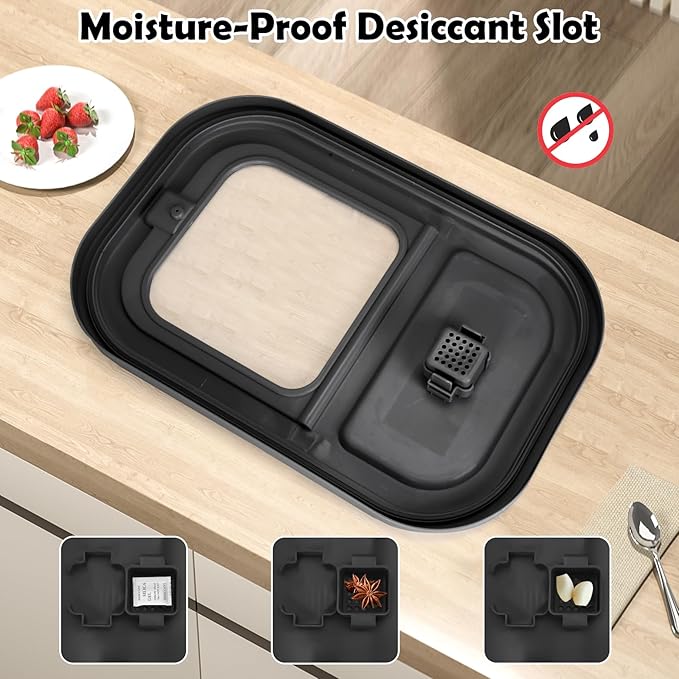 Dog Food Storage Container, 20Lbs Large Collapsible Pet Cat Food Container with Airtight Lids Wheels Handle Scoop Measuring Cup Small Container, Rice Kitchen Dry Food Storage Dispenser Bin (Black)