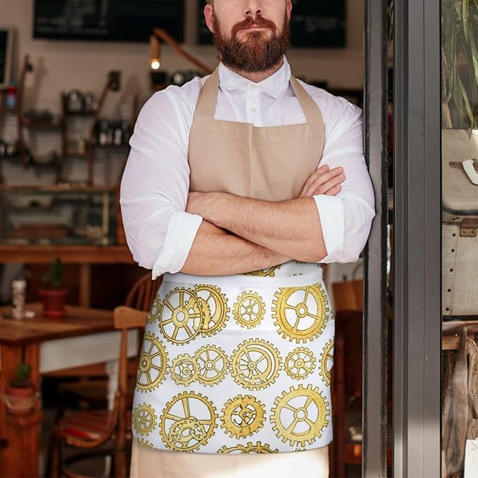 Half Apron with 3 Pockets Chef Cooking Kitchen Restaurant Aprons for Women Men