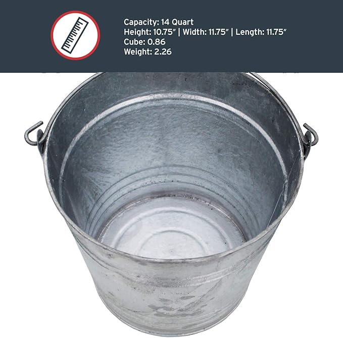 Behrens 1214 Hot-Dipped Galvanized Steel Utility Pail, 14-Quart, Gray