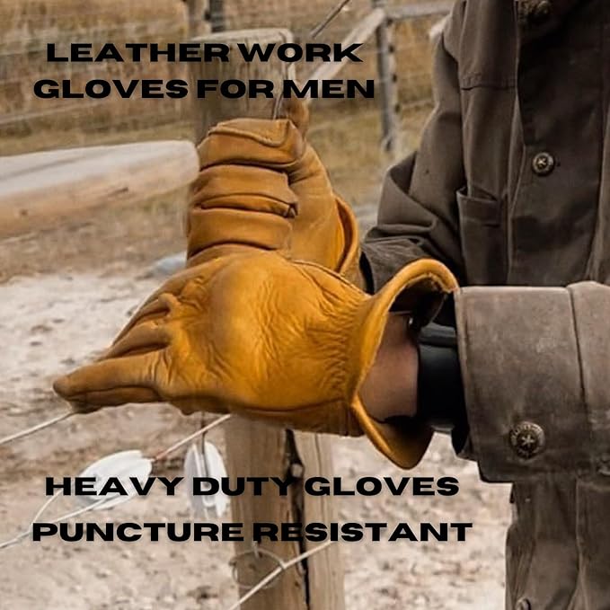 Iron Fencer Leather Work Glove- 207 Small Cowhide Leather Fencing Gloves for Men Heavy Duty Double Palm, Guantes de Trabajo, Ranch, 207S