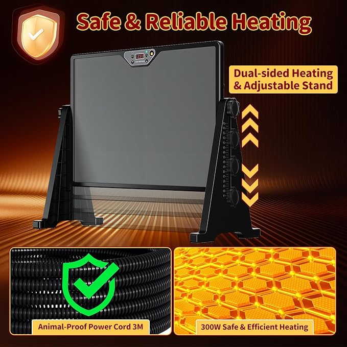 300W Chicken Coop Heater, Double Sided Heating with Adjustable Temperature Remote Control & Timer Function, Hanging Chicken Coop Heater for Winter Warmth, Includes Gloves and Chew-Proof Cord