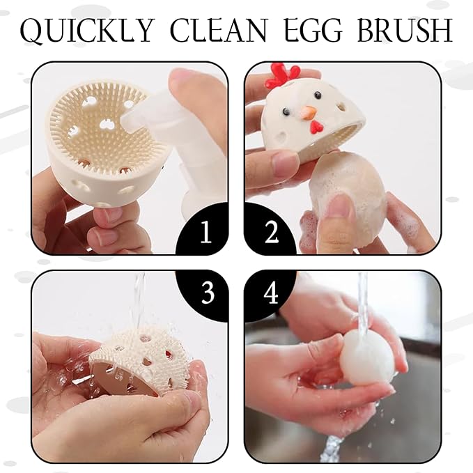 Egg Washer For Fresh Eggs,Egg Cleaner For Fresh Eggs,Egg Scrubber,Egg Brush For Cleaning Fresh Eggs,Creative Chicken Shape Egg Wash Brush Silicone Washing Egg Tool - White
